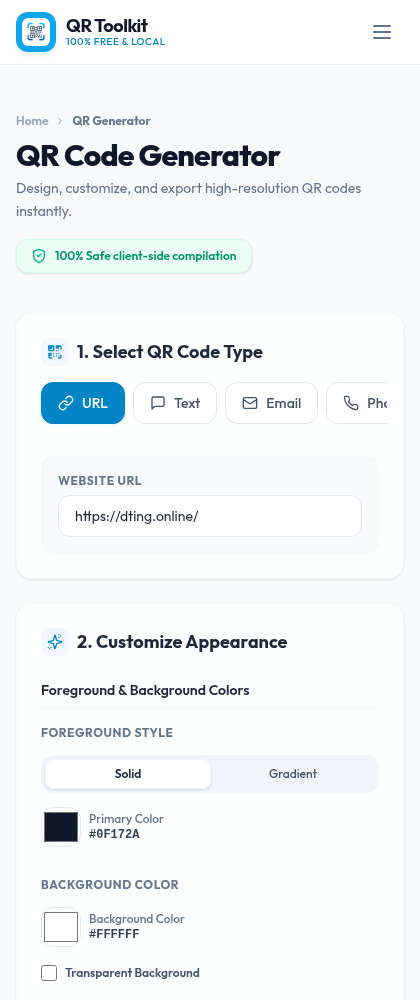 QR Toolkit mobile view